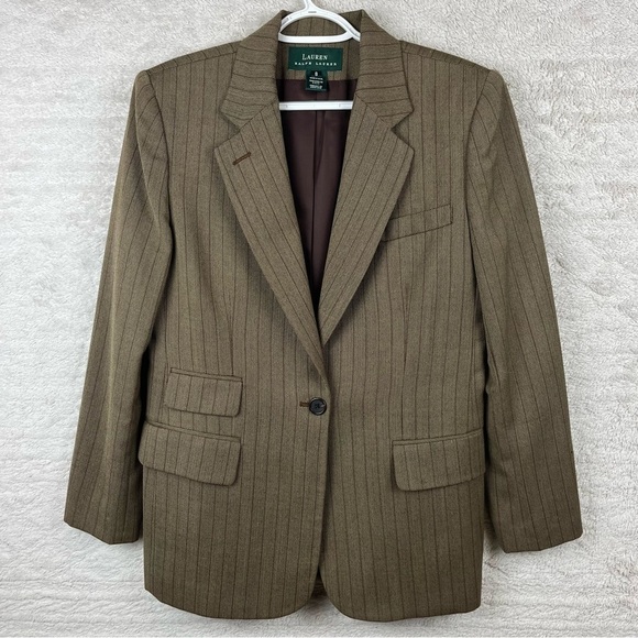LAUREN RALPH LAUREN Worsted Wool Herringbone Equestrian Blazer Size 8 - Picture 1 of 16